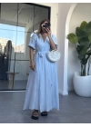 BEBE MAVİ KRUVAZE BAĞLAMALI MÜSLİN ELBİSE