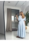 BEBE MAVİSİ NAKIŞLI BAĞLAMALI ELBİSE