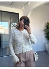 BEJ AJURLU GOLD DÜĞMELİ TRİKO