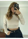 Bej Marka Model Crop Uzun Kollu Bluz
