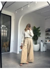 BEJ PİLİLİ GENİŞ PAÇA PANTOLON