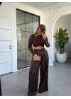 KAHVERENGİ UZUN KOL CROP TAKIM