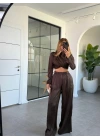 KAHVERENGİ UZUN KOL CROP TAKIM