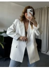 Beyaz Astarı Çizgili Premium Kalite Krep Kumaş Ceket