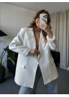 Beyaz Astarı Çizgili Premium Kalite Krep Kumaş Ceket
