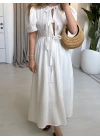BEYAZ BALON KOL BAĞLAMALI ELBİSE