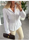 BEYAZ BELİ LASTİKLİ GÖMLEK