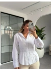 BEYAZ BELİ LASTİKLİ GÖMLEK