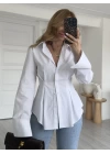 Beyaz Beli Pilili Detaylı Gömlek