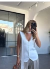 BEYAZ DANTEL DETAY FULARLI YELEK