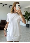 Beyaz Düğme Detay Basic T-shirt