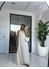 BEYAZ HALTER YAKA SIRT DETAY ELBİSE