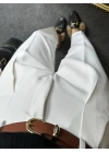 Beyaz Kemerli Premium Kumaş Pantolon