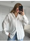 Beyaz Kendinden Desenli Oversize Gömlek
