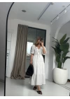 BEYAZ NAKIŞLI BAĞLAMALI ELBİSE