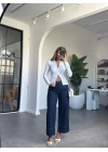 BEYAZ POLO YAKA ÇİFT FERMUARLI UZUN KOL BLUZ