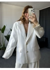 Beyaz Premium Kalite beyaz gold düğme detaylı atlas kumaş ceket