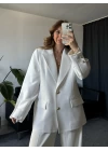Beyaz Premium Kalite beyaz gold düğme detaylı atlas kumaş ceket