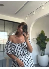 BEYAZ PUANLI MADONNA YAKA ŞİFON ELBİSE