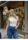 EKRU SIFIR KOL BALIKÇI YAKA BLUZ