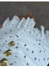 BEYAZ ŞİFON GOLD DETAYLI DRAPE MİNİ ELBİSE
