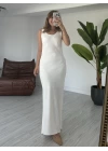 Beyaz Uzun %100 keten Elbise
