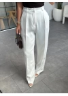 BEYAZ YÜKSEK BEL DÖKÜMLÜ PANTALON