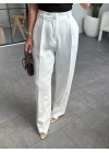 BEYAZ YÜKSEK BEL DÖKÜMLÜ PANTALON