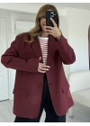 Bordo Arkası Yırtmaçlı Düğmeli Oversize Ceket