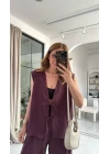 Bordo Bağlama Detay Yelek Takım