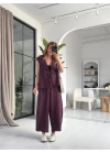 Bordo Bağlama Detay Yelek Takım
