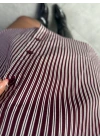 BORDO BEYAZ ÇİZGİLİ OVERSİZE GÖMLEK