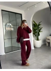 BORDO BİSİKLET YAKA SAÇ ÖRGÜ TRİKO TAKIM