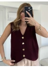 Bordo Gold Düğmeli Merserize Yelek