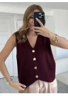 Bordo Gold Düğmeli Merserize Yelek
