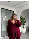 BORDO KAPÜŞONLU ÇİFT FERMUARLI UZUN TAKIM