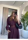 BORDO KEMERLİ PREMİUM KALİTE MODAL GÖMLEK ELBİSE