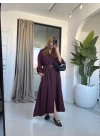 BORDO KEMERLİ PREMİUM KALİTE MODAL GÖMLEK ELBİSE