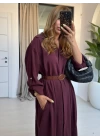 BORDO KEMERLİ PREMİUM KALİTE MODAL GÖMLEK ELBİSE