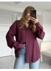 Bordo Kendinden Desenli Oversize Gömlek
