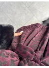 BORDO LEOPAR DESEN KOLU KÜRKLÜ KABAN
