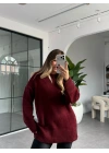 BORDO OVERSİZE BİSİKLET YAKA ÖRGÜ KAZAK