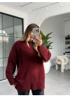 BORDO OVERSİZE BİSİKLET YAKA ÖRGÜ KAZAK