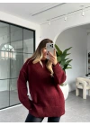 BORDO OVERSİZE BİSİKLET YAKA ÖRGÜ KAZAK