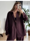 Bordo Poplin Kumaş Basic Oversize Gömlek