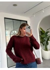 BORDO YUVARLAK YAKA SAÇ ÖRGÜ TRİKO KAZAK