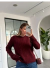 BORDO YUVARLAK YAKA SAÇ ÖRGÜ TRİKO KAZAK