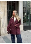 BORDO TEK DÜĞMELİ OVERSİZE BLAZER CEKET