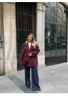 BORDO TEK DÜĞMELİ OVERSİZE BLAZER CEKET