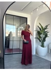 BORDO TEK OMUZ UZUN ELBİSE